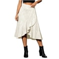 thumbnail image 2 of ClodeEU Women's High Waist Irregular Ruffle Midi Skirt,Casual Flowy A Line Wrap Skirt White,Women's Plus S, 2 of 8
