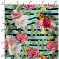 thumbnail image 2 of Soimoi Green Poly Georgette Fabric Stripe & Grandiflora Roses Floral Printed Fabric 1 Yard 52 Inch Wide, 2 of 4
