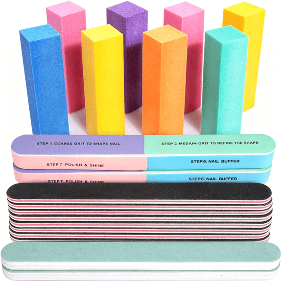 EXLEAF Nail Files and Buffers, 20PCS Nail File Kit. Rectangular Nail Buffer Block & 100/180 Grit 7 Way Nail File & Polishing Buffer. Nail Prep Kit. Professional Manicure Nail Tools