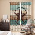 thumbnail image 3 of Texas Star Kitchen Curtains 96 Inch Length, Country Teal Brown Farmhouse Wooden Grommet Top Bedroom Living Room Curtains, Light Filtering Cafe Curtain Drapes 2 Panels Set 104''x96'', 3 of 9