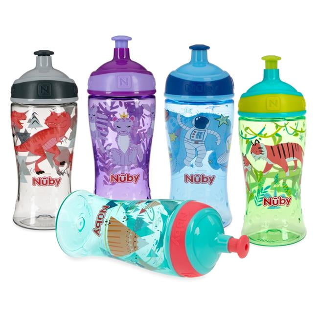 Nuby 2364771 12 oz Nuby Pop Up Super Slurp Jungle Animals Water Bottles