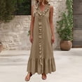 thumbnail image 6 of Aellinatey Women's Cotton Dress Linen Sleeveless Tiered Ruffle Maxi Long, 6 of 9