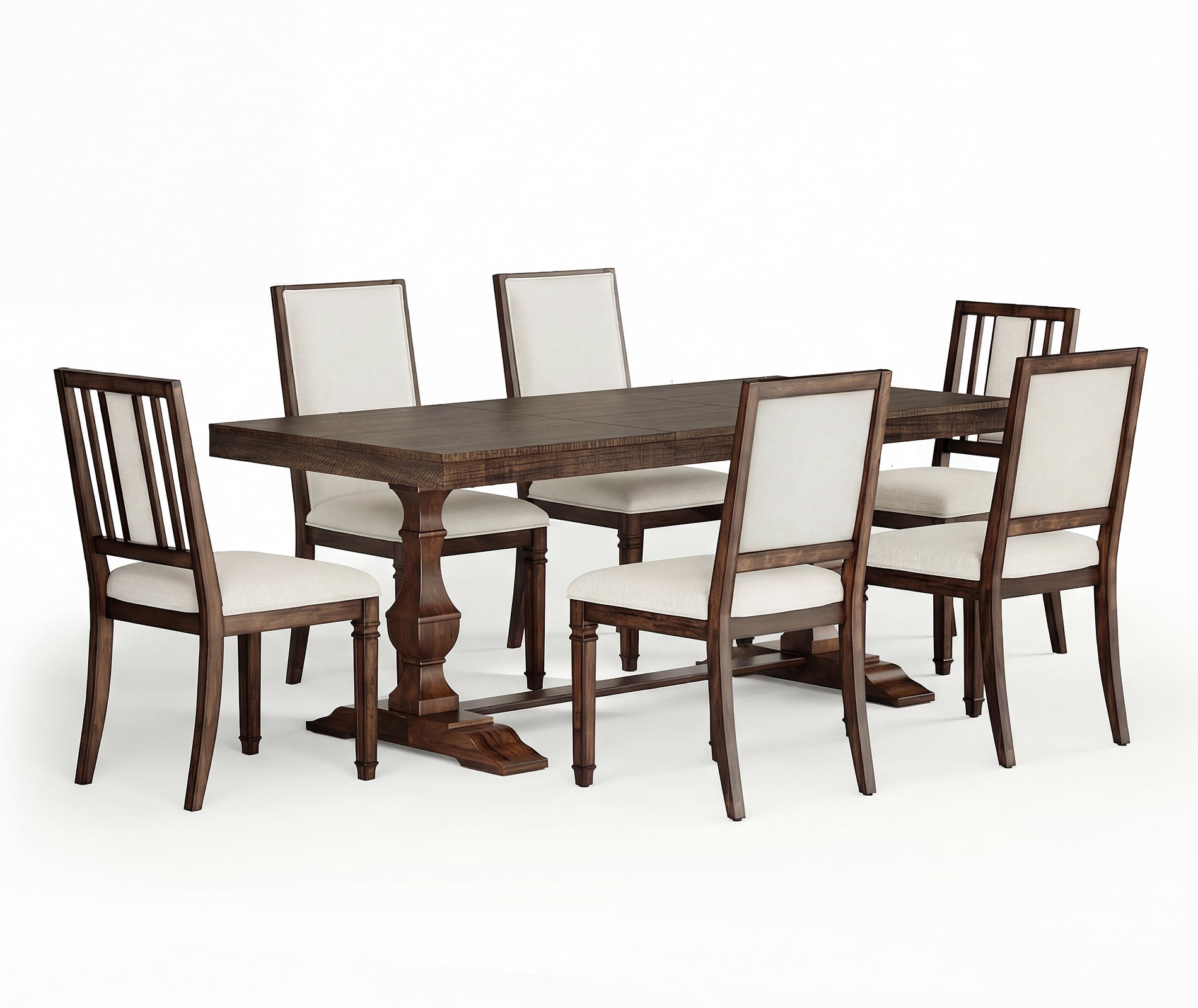 WAMPAT 7-pieces Farmhouse Dining Table Set,74.8" Kitchen Table with Chairs for 6-8,Solid Wood Legs and Upholstered Back for Dining Room & Living Room,Rustic Brown