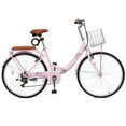 thumbnail image 2 of Ktaxon 24 Inch Folding Beach Cruiser Bike, 7 Speed Womens Bike with Foldable Basket, Lock & Rack, Pink, 2 of 8