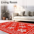 thumbnail image 2 of ODIKA 2'x3' Machine Washable Non-Slip Area Rug, Nordic Snowflake Medallion with Festive Scrollwork and Accents High Traffic Rug, Red, 612330, 2 of 7