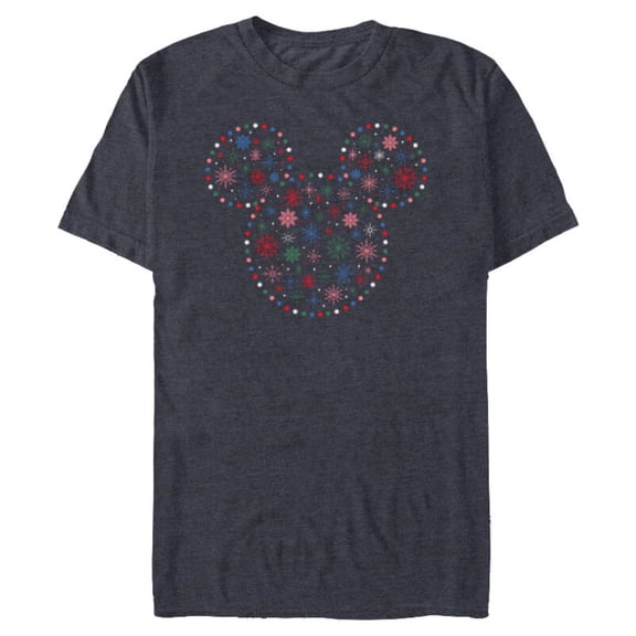 Disney Mickey Mouse Icon Christmas Holiday Lights Snowflakes - Short Sleeve Blended T-Shirt for Adults - Customized-Navy Heather