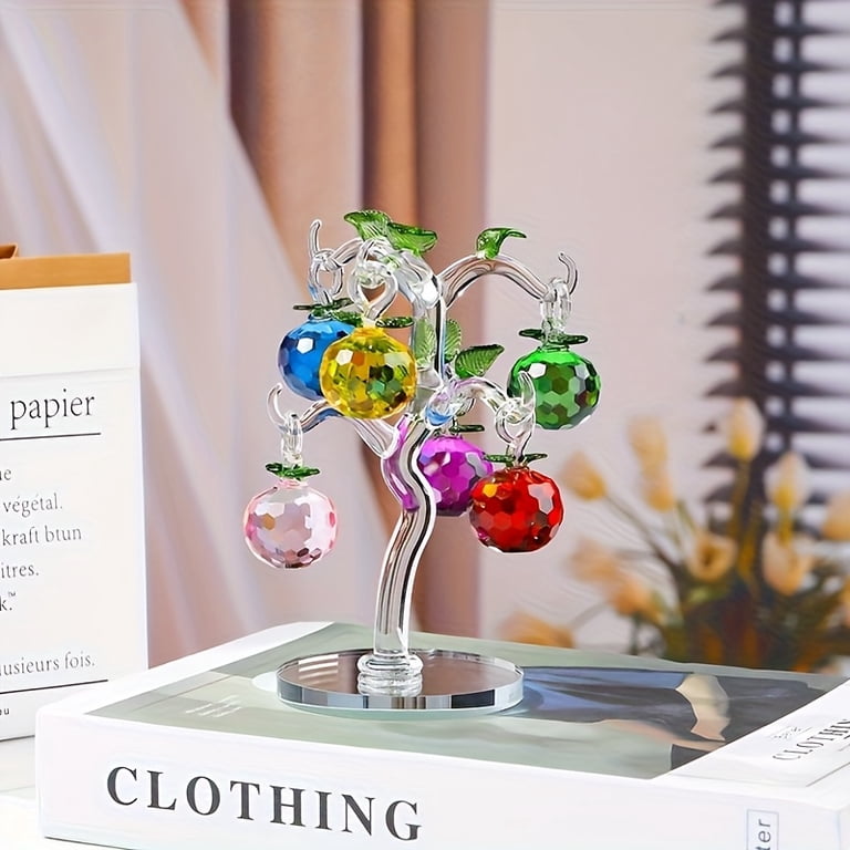Crystal Tree Ornament, Clear Glass Apple Tree Decor, 6 Color