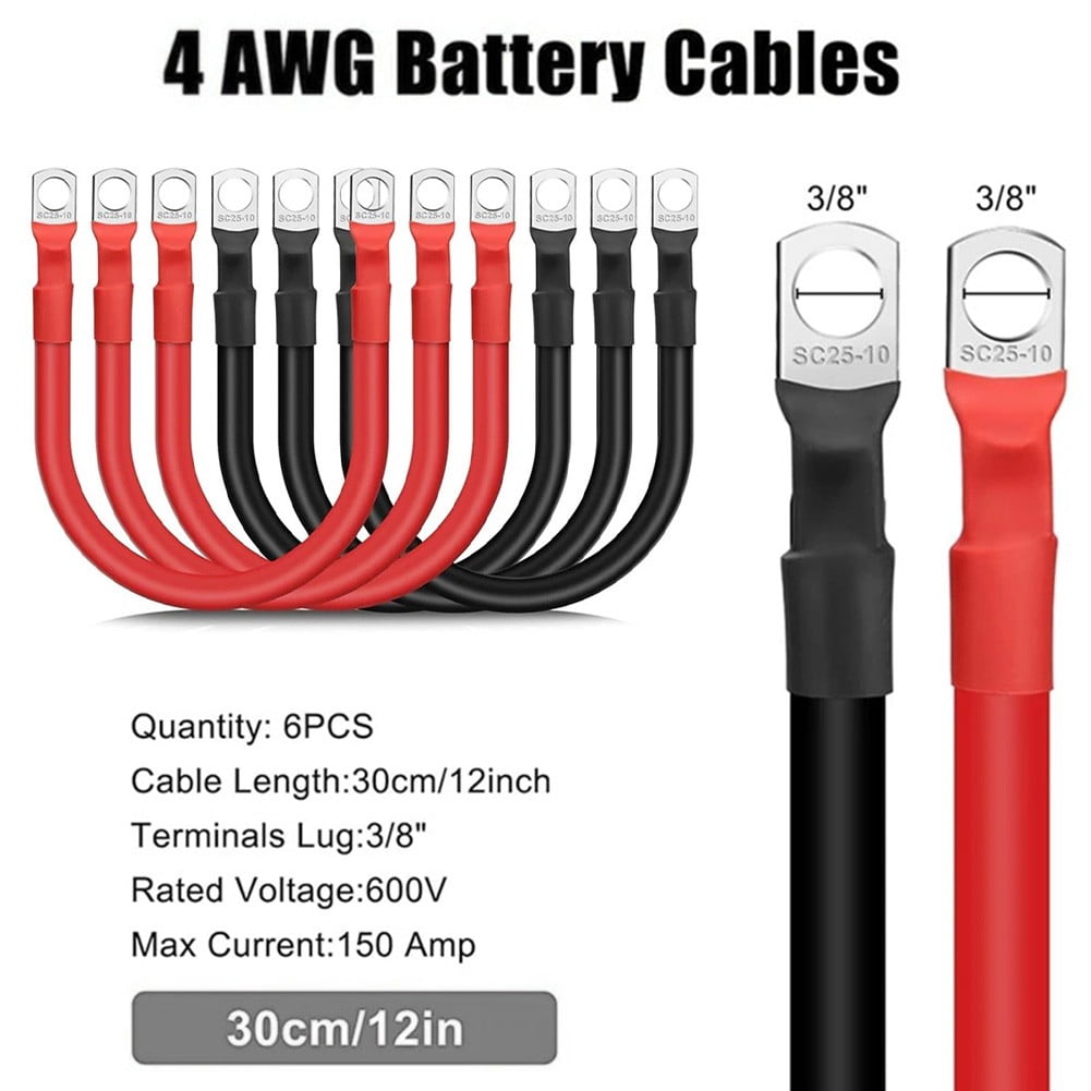 6PCS 4AWG Battery Cables 12inch Marine Battery Inverter Cables Setfor Automotive