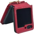 thumbnail image 4 of for Samsung Galaxy Z Flip 5 Case with Card Holder, [Retractable Hinge Cover] All-Round Protection Premium PU Leather Hard PC Back Cover with Ring Wallet Phone Case for Z Flip 5 2023 - Red, 4 of 11