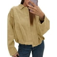 thumbnail image 3 of Long Sleeved Women Spring Fall Faux Suede Bomber Jackets Turn-down Collar Casual Lapel Zipper Jacket, 3 of 7