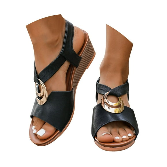 IUJSOY Open Toe Wedge Heeled Sandals for Women Elastic Strap Comfortable Slingback Summer Shoes