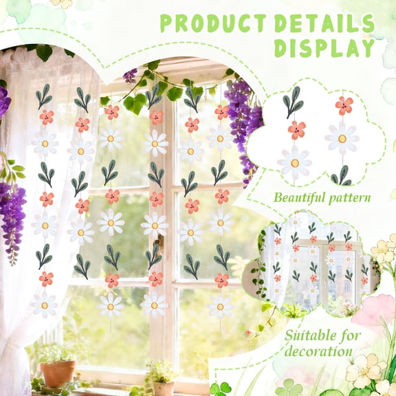 Spring Floral Hanging Decorations - Daisy & Wildflower Garland for Romantic Party, Garden & Home Decor