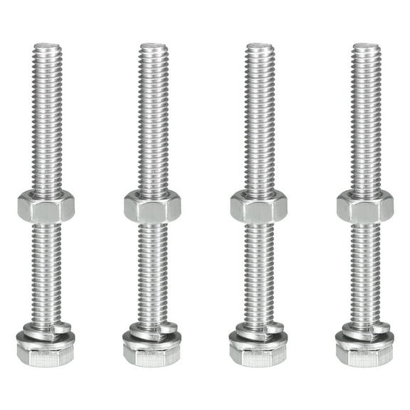 M6 x 65mm Hex Head Screws Bolts, Nuts, Flat & Lock Washers Kits, 304 Stainless Steel Fully Thread Hexagon Bolts 4 Sets