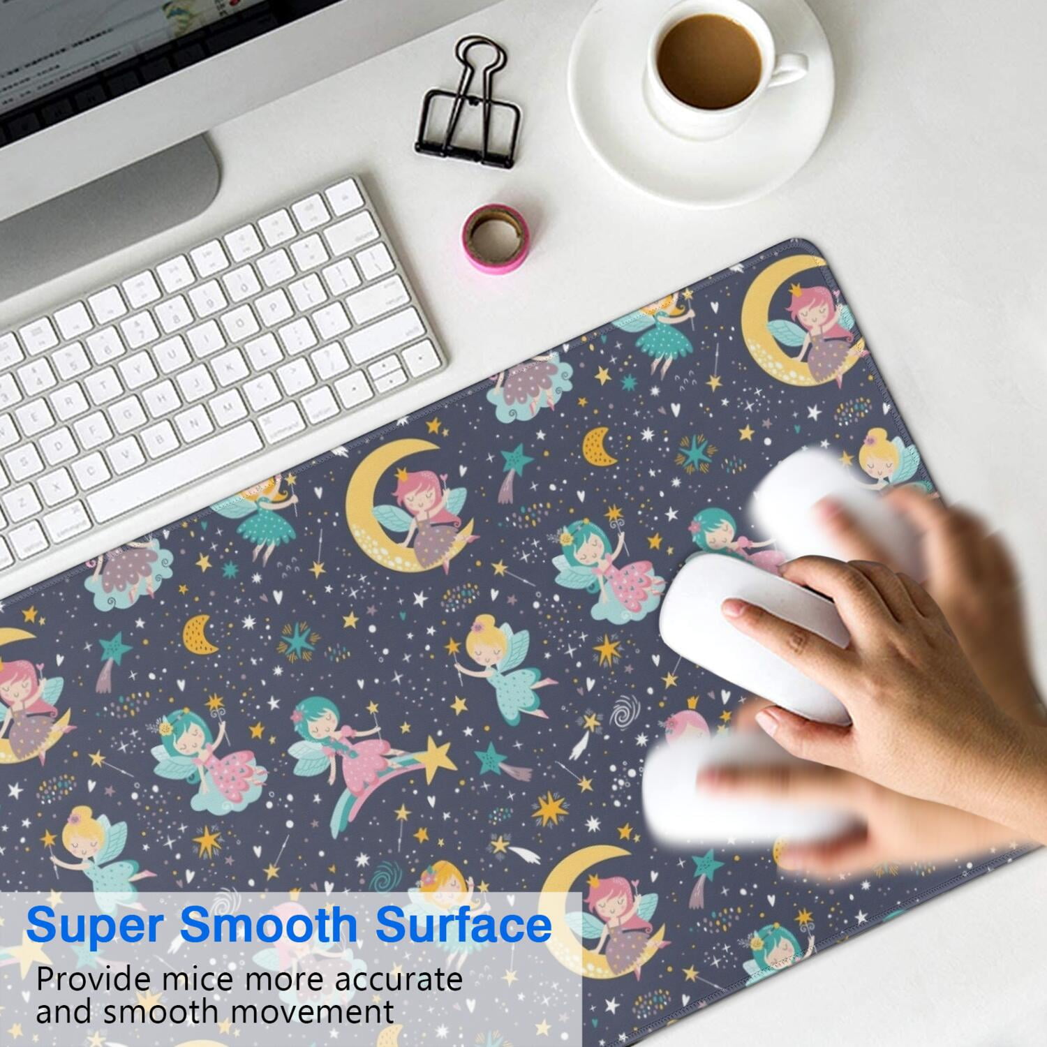 Long Mouse Pads for Desk,Star Fairy Princess Pattern Desk Mats on Top Of Desks, Desk Mouse Pad Extra Large with 3mm Non-Slip Base and Stitched Edge for Gaming,Office,Work,Home 35.4"x15.7"