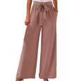 thumbnail image 2 of Tittly Palazzo Pants Wide Leg Pants Womens High Waist Wide Leg Pants Flowy Casual Loose Spring Summer Solid Trousers With Pocket Pants for Women Trendy Sweatpants for Women Coffee S, 2 of 3