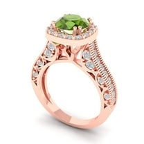 2.7ct round cut green natural peridot 14k rose gold halo Bridal Wedding Engagement Promise Anniversary Ring for Women size 4.25