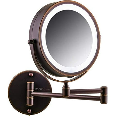 OVENTE Wall Mount LED Lighted Cosmetics Mirror, Battery Operated, 1x/10x Magnification, 7 Inch, Antique Bronze (MFW70ABZ1X10X)