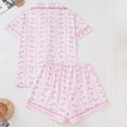 thumbnail image 6 of DHFJKG Womens Pajama Sets Bow Short Sleeve Nightwear Button Down Collared Top And Shorts Two Piece Set Sleepwear Relaxed Fit Home Clothes, 6 of 9