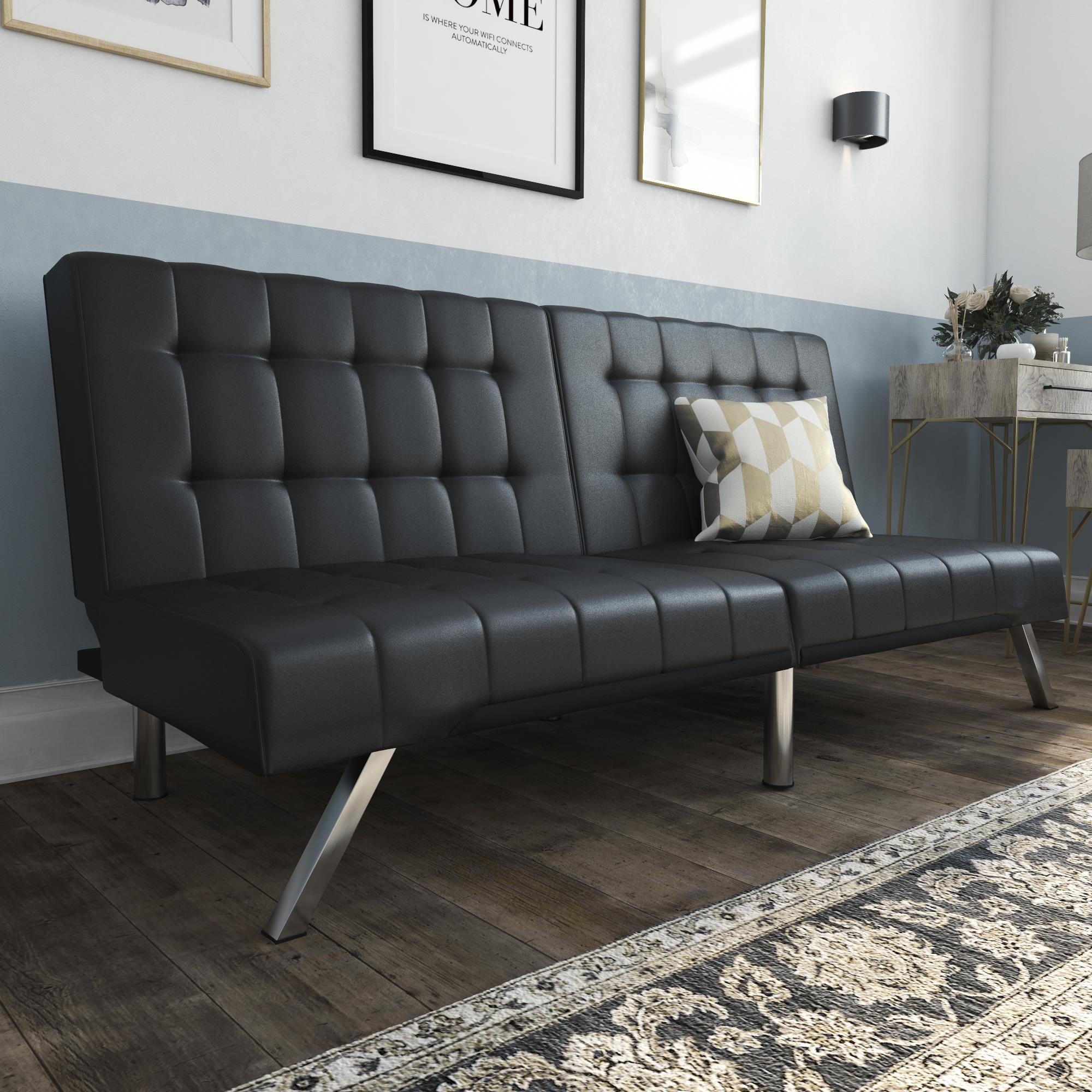 Dhp Emily Convertible Tufted Futon Sofa, Dhp Emily Convertible Futon Sofa Couch Black Faux Leather