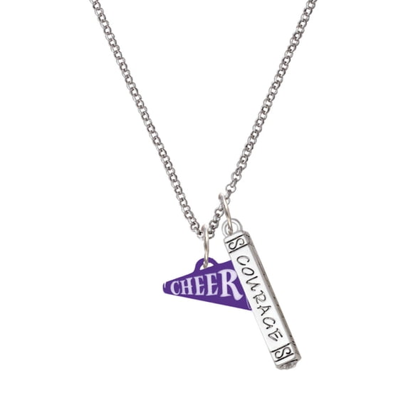 Delight Jewelry Acrylic 3/4" Purple Cheer Megaphone Silvertone Courage Strength Wisdom Honesty Bar Charm Necklace, 23"