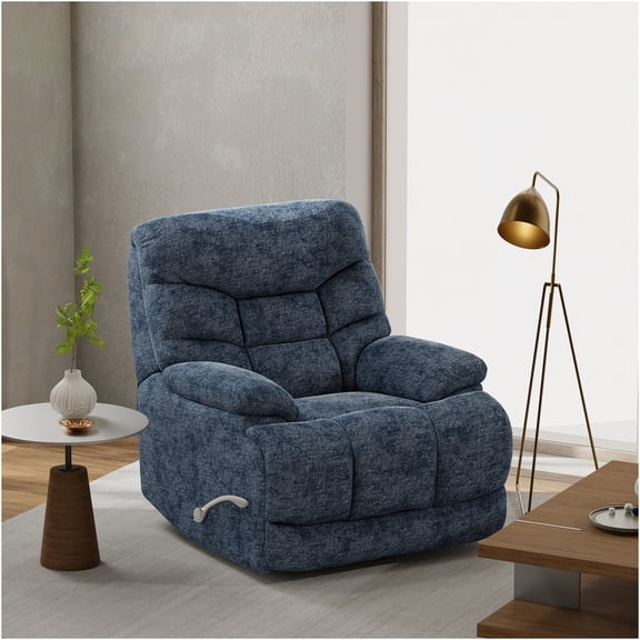 JERFIT Modern Swivel Glider Recliner Chair with Smooth Recline, 360 Rotation, Plush Upholstery for Living Room, Nursery, Blue Glacier