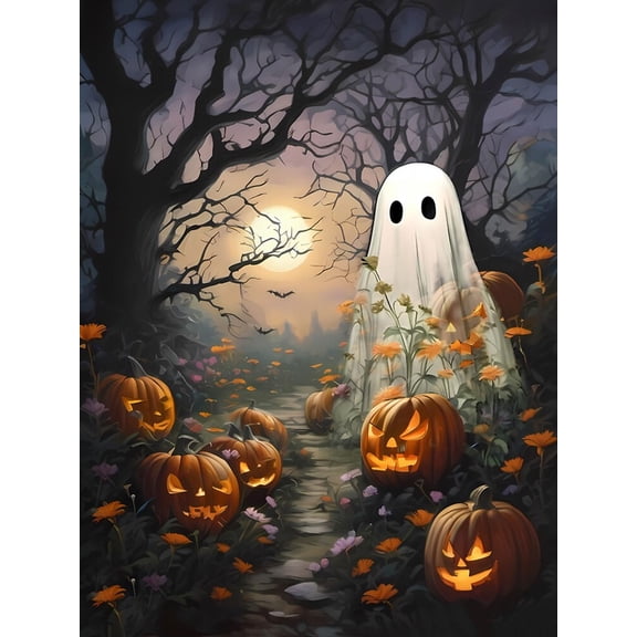 Halloween Pumpkin Diamond Art Kits for Adults,Full Round Drill Dot Scary Ghost Diamond Painting Kits for Beginner,DIY 5D Diamond Dot Gem Art Kits for Home Decor 12 X 16 Inch