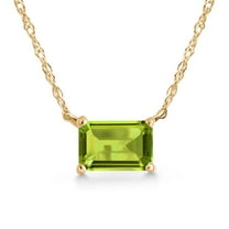 Gem Stone King 14K Yellow Gold Green Peridot Pendant Necklace for Women | 0.60 Cttw | Gemstone August Birthstone | Emerald Cut 6X4MM | With 18 inch Chain