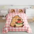 thumbnail image 2 of Castle Fairy Cute Capybara Watermelon Twin Comforter Sets,Geometric Checkered Bedding Set, 2 of 8