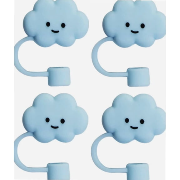 4Pcs Cloud Straw Covers - Straw Tip Cap Reusable Drinking Straw Toppers,Straw Protector Cloud Shape Dust-Proof Straw Plug,Anti-dust Airtight Seal Splash Proof (Blue,4 Pcs)