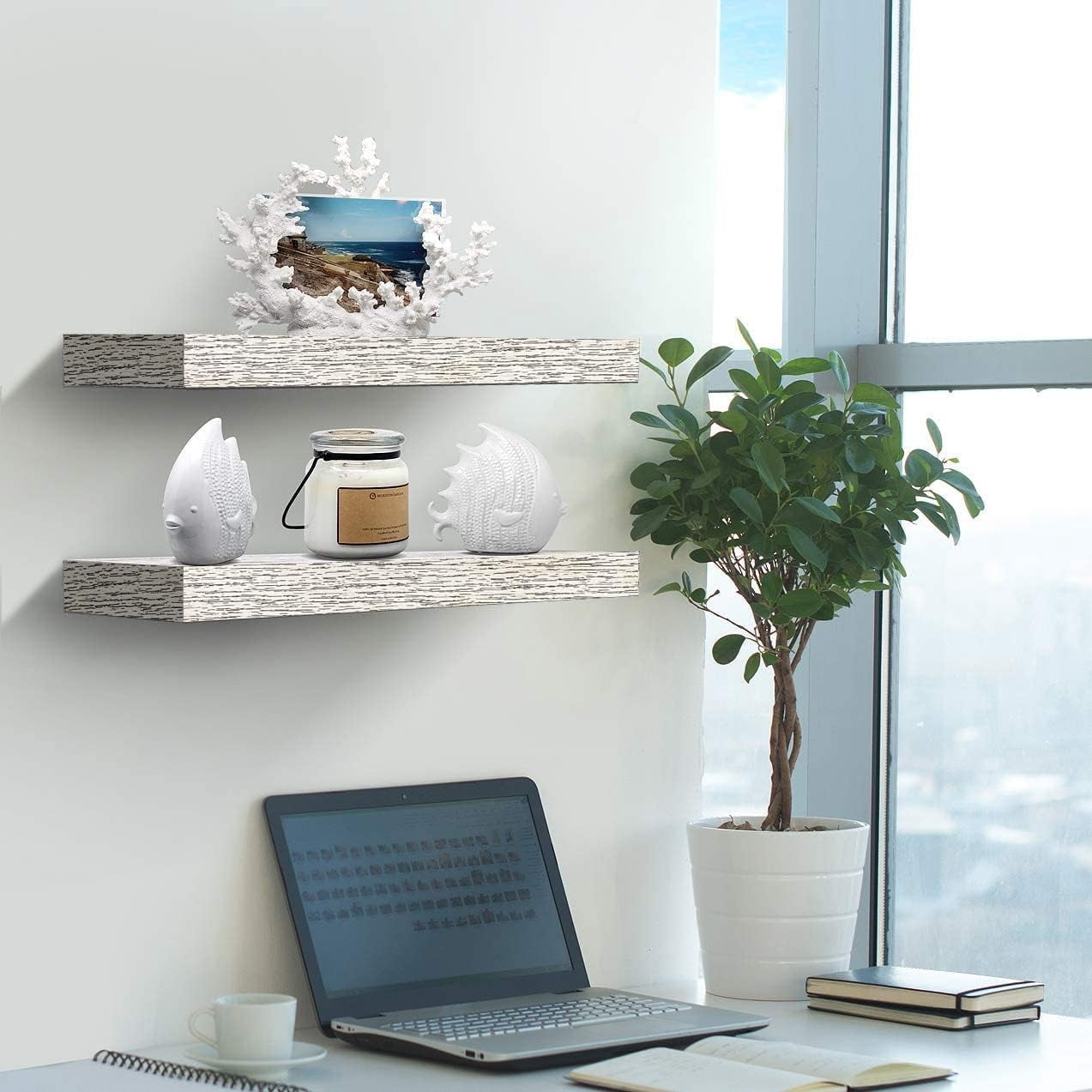 Sorbus Floating Shelves (2-Pack) - 16.25" Rustic Wall Shelves For Bathroom, Bedroom, Kitchen Decor, White