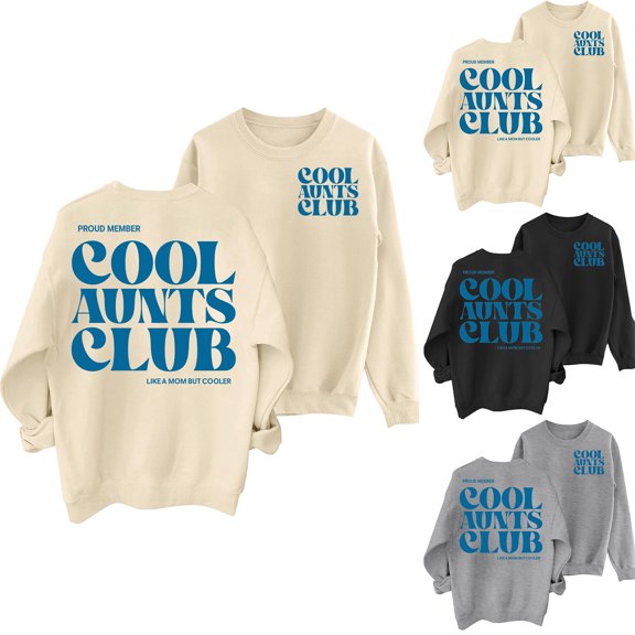 Arlun Womens Cool Aunts Club Sweatshirts Funny Letter Print Long Sleeve Crew Neck Pullover Tops Drop Shoulder Loose Fit Soft Comfortable Casual Fall Sweatshirt Fashion Streetwear 1-Grey XL
