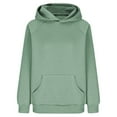 thumbnail image 6 of XIAONU Womens Hoodies Ribbed Textured Long Sleeve Pullover Hooded Sweatshirt Solid Color Simple Kangaroo Pocket Top Streetwear Green XXL, 6 of 6