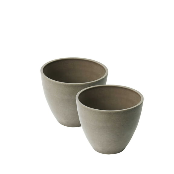 Algreen Valencia Planter, 2 Round Taper Curve Planters 10-In. Diameter by 8.3-In.H, Spun Taupe, 2 Pack