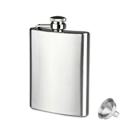 Xecvkr 9oz Stainless Steel Hip Flask with Funnel, Pocket Whiskey Liquor Bottle, 15x9.5x2.2cm, Silver, Screw Cap, for Travel and Outdoor Use