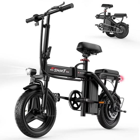 PostJoy Z6 14-inch folding electric bicycle, adult electric bicycle, 48V6AH battery, peak 500W motor, top speed of 20MPH, range of 30 miles, commuter/travel mini electric bicycle