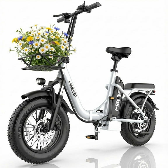 COCO 750W Foldable Electric Bike for Adults, 48V 13Ah Removable Battery Ebike, 16" × 4" Fat Tires, Lightweight Steel Frame, Front Suspension, Basket, White