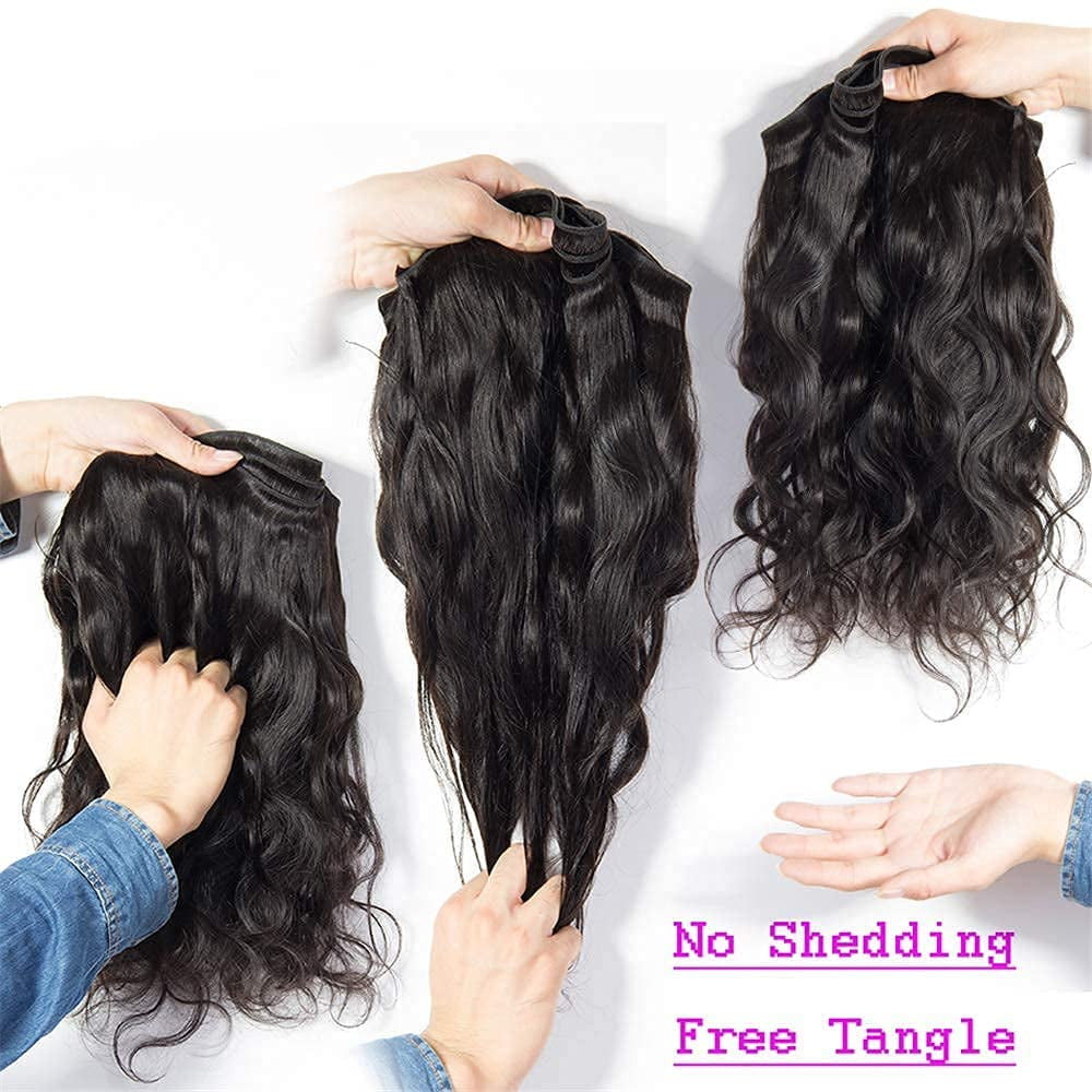 USTAR 100% Unprocessed Brazilian Virgin Remy Human Hair Extensions Body Wave Bundles Color Natural Black #1B 10" Inch