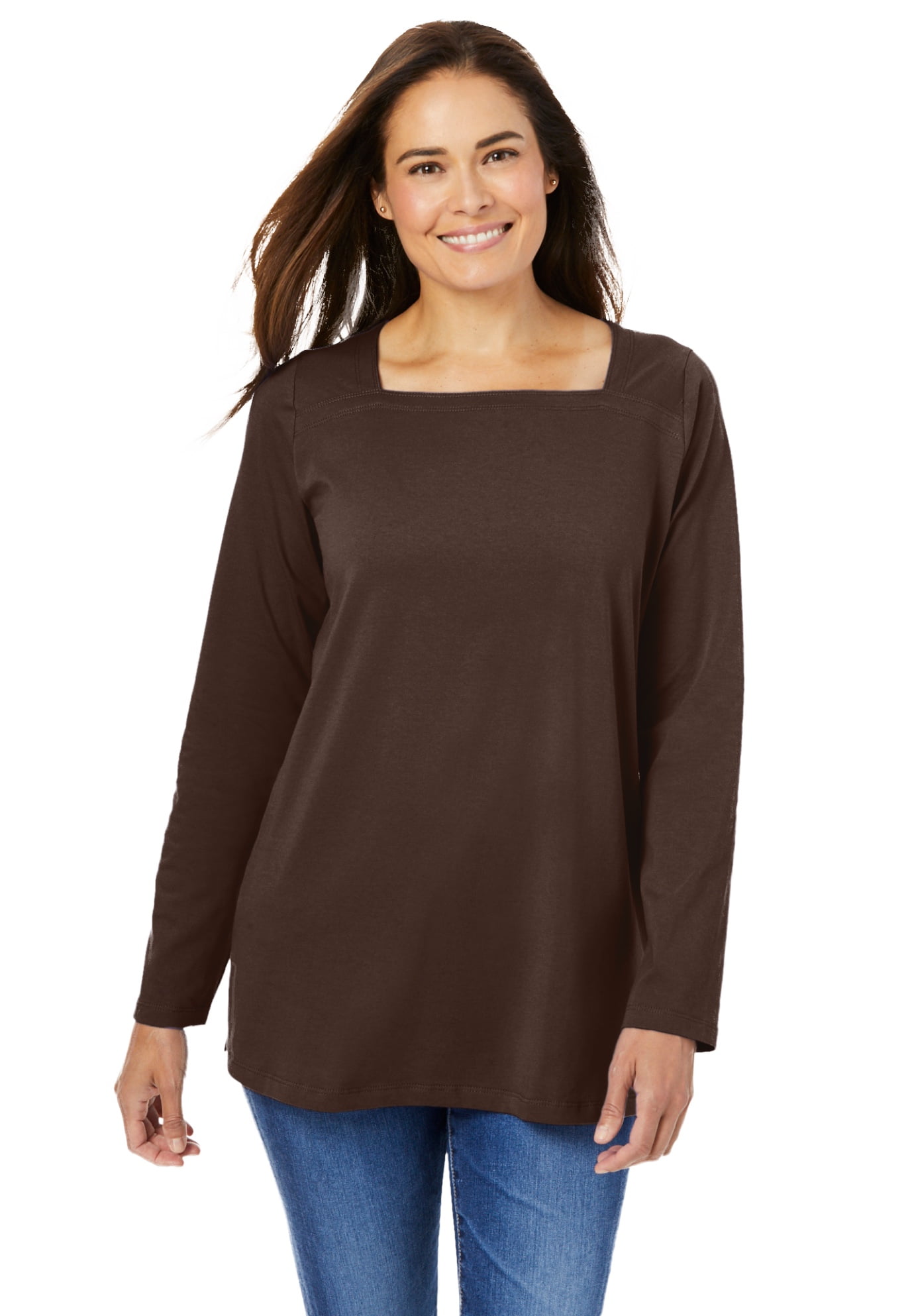 Long-Sleeve Square-Neck Tee Shirt - 34 