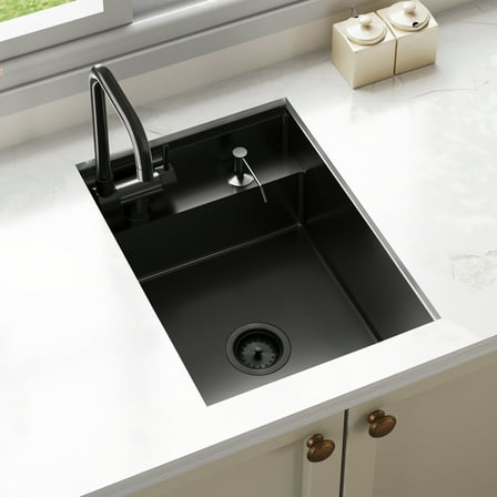 15x20 Inch Black Hidden Concealed Kitchen Bar Sink with Folding Faucet, RV Pre Bar Small Sink 16 Gauge Stainless Steel Undermount Sink with Accessories