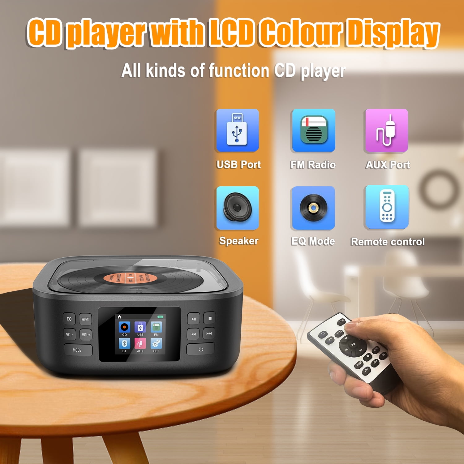 Portable CD Player Bluetooth, Desktop CD Player with Bluetooth Music Boombox Portable CD Players for Home FM Radio & Bluetooth Speaker LED Screen Built-in Dual Speakers