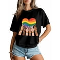 thumbnail image 5 of Women's T-Shirt Rainbow Striped Heart Scissorhands Short Sleeve Casual Tee Classic Crew Neck T Shirt for Women Black, S, 5 of 7