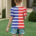 thumbnail image 4 of jobturf Girls Shirts Patchwork Color Block Striped Puff Short Sleeve Blouses Holiday Beach Vacation Basic Tees Summer Tops Size 4-15 Years, 4 of 5