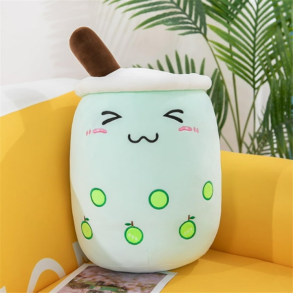 Boba Plush Toys Squint Eyes Bubble Milk Tea Cup Doll Mascot Toys For Kids, 14" Green Apple