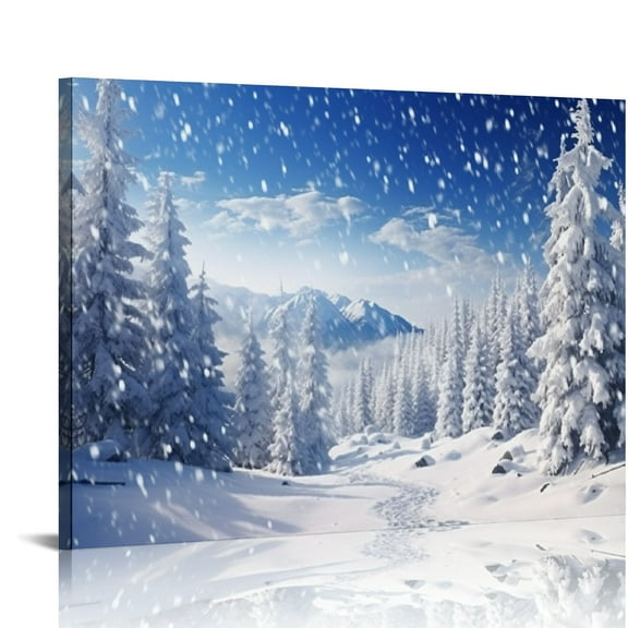 Pratyus Snowy Landscape Canvas Art Prints Modern Style Wall Art Decor for Home and Office with Ready To Hang Feature 16x12in