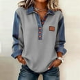 thumbnail image 2 of Hauts à Manches Longues pour Femmes 2026 Printemps Mode Bouton Col en V Col à Revers Patchwork en Denim Chemise Décontractée Blouse, 2 of 7