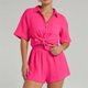 thumbnail image 2 of Conjuntos de 2 piezas para mujer: camisa de manga larga con botones y pantalones cortos, pijamas, chándal informal, tallas S-L, 2 of 8
