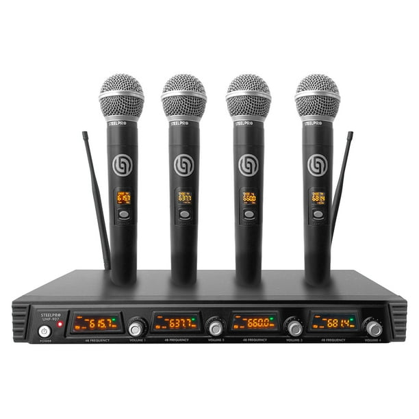 Set Profesional 4 Micrófonos Inalámbricos UHF Steelpro Color Negro