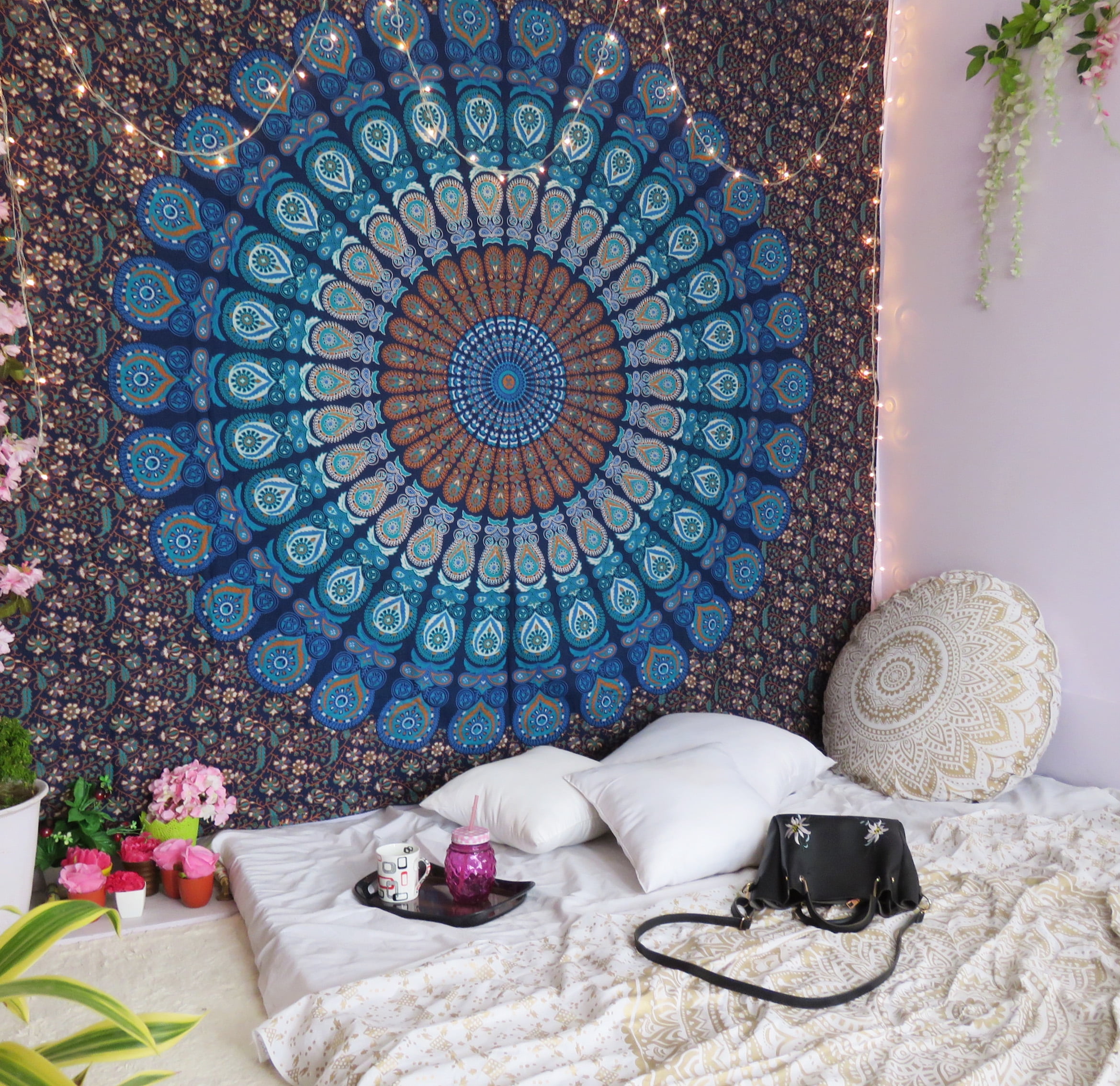 Peacock Mandala Tapestry Indian Hippie Wall Hanging Bohemian Bedspread Throw 