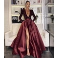 thumbnail image 1 of Vestido de noche largo con escote en V, manga larga y un hombro al aire, sexy, con lentejuelas grandes y abertura para mujer, 1 of 6