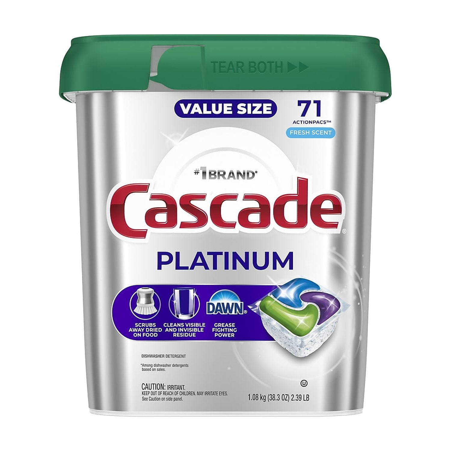 Cascade Platinum ActionPacs Dishwashing Detergent Pods Fresh Scent 71 Pods/Box (12052)